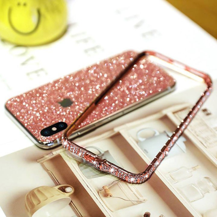 Miếng Dán Kim Tuyến + Ốp Viền Đính Đá Cho Điện Thoại iPhone Xs Max -11 Pro Max