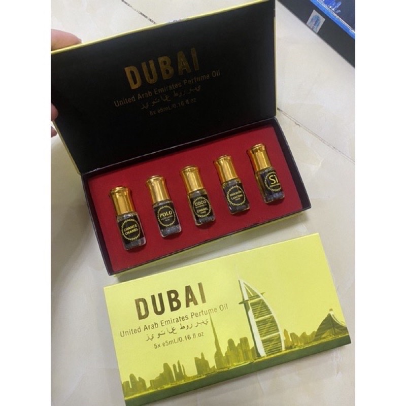 Set 5 tinh dầu nước hoa Dubai 5 x 3ml hộp mini kế chai lăn mini tiện dụng, dễ mang theo