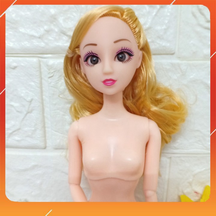 Búp Bê Barbie Mắt Đá 3D Tóc xoăn buộc mái