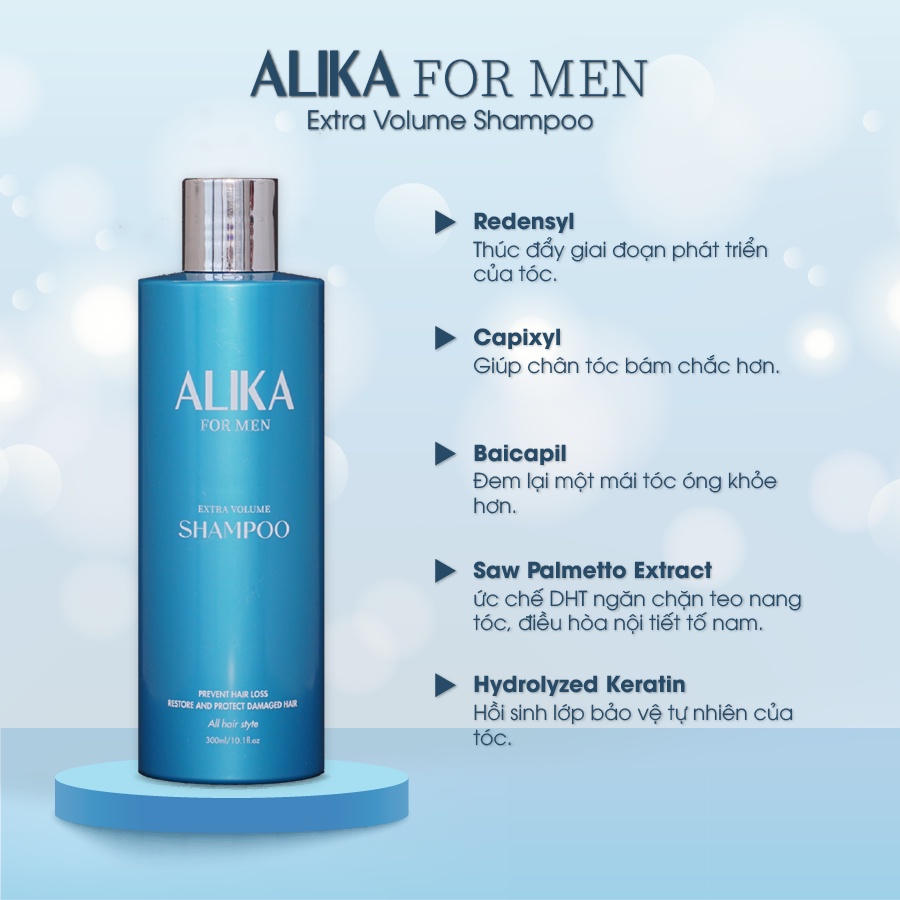 Dầu gội ngăn ngừa rụng tóc ALIKA For Men 300ml, kích thích tóc mọc nhanh chắc khỏe dành riêng cho nam prevent haishampoo