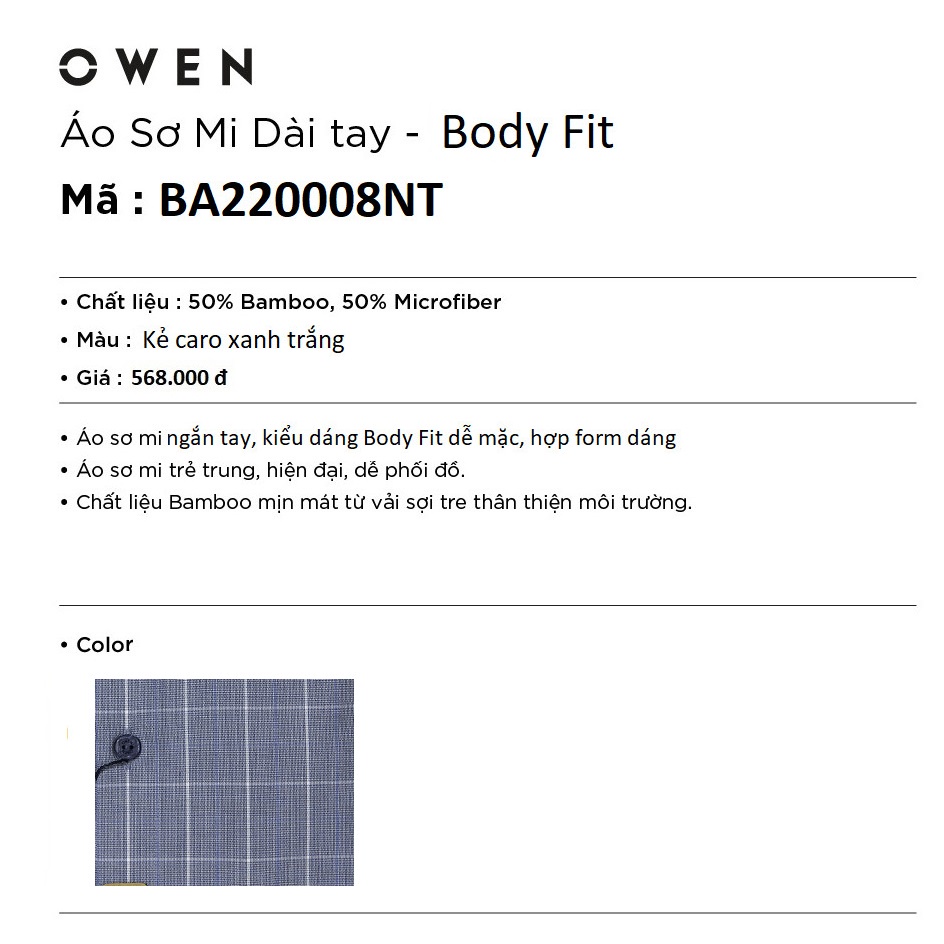 Áo Sơ Mi Nam Ngắn Tay OWEN BA220008NT Somi Công Sở Cao Cấp Màu Xanh Tím Caro Trắng Vải Sợi Tre Dáng Suông Tà Bằng Có Túi