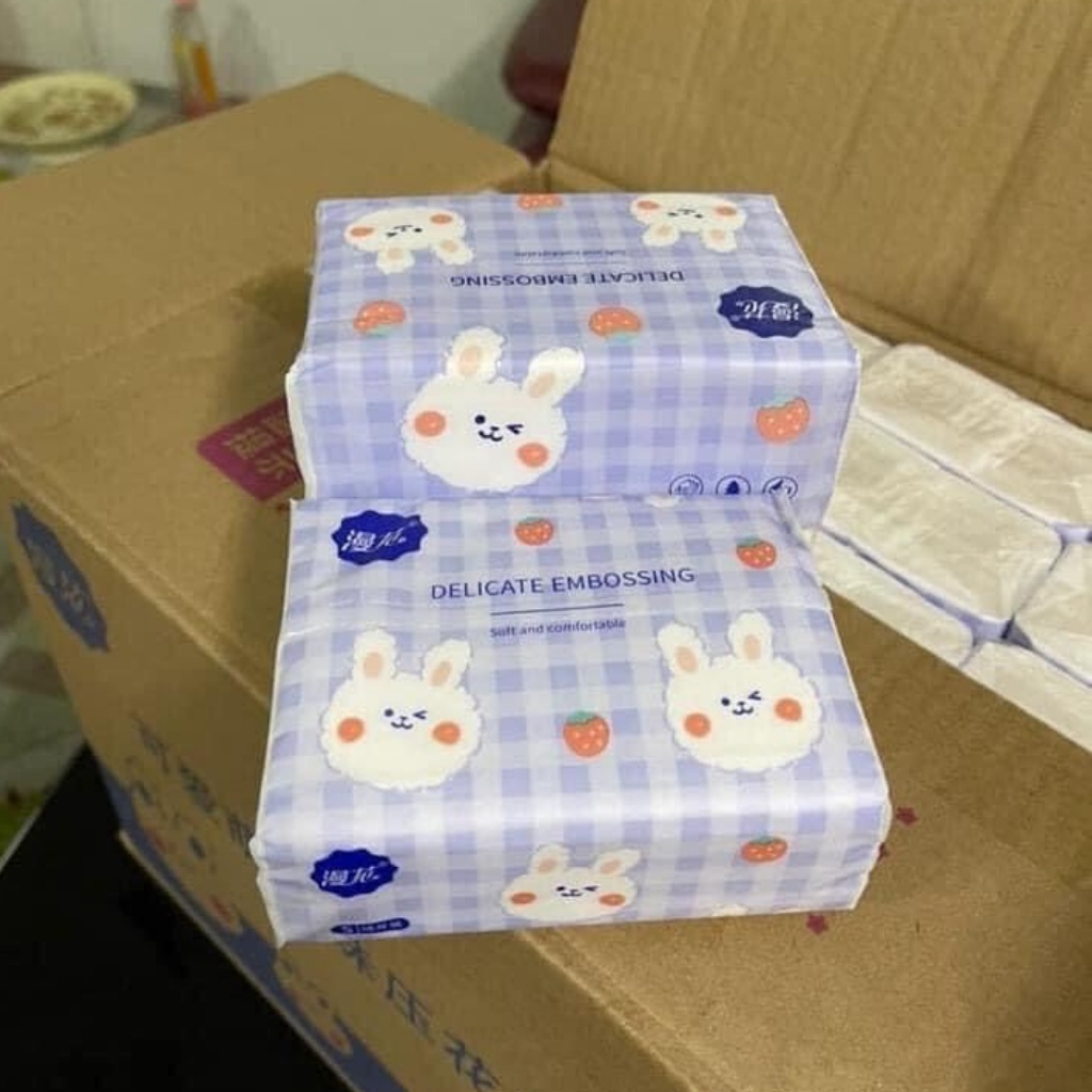 Khăn giấy rút vệ sinh hình con thỏ cực xinh 4 lớp nội địa trung, Giấy ăn con thỏ trắng siêu dai thùng 40 gói