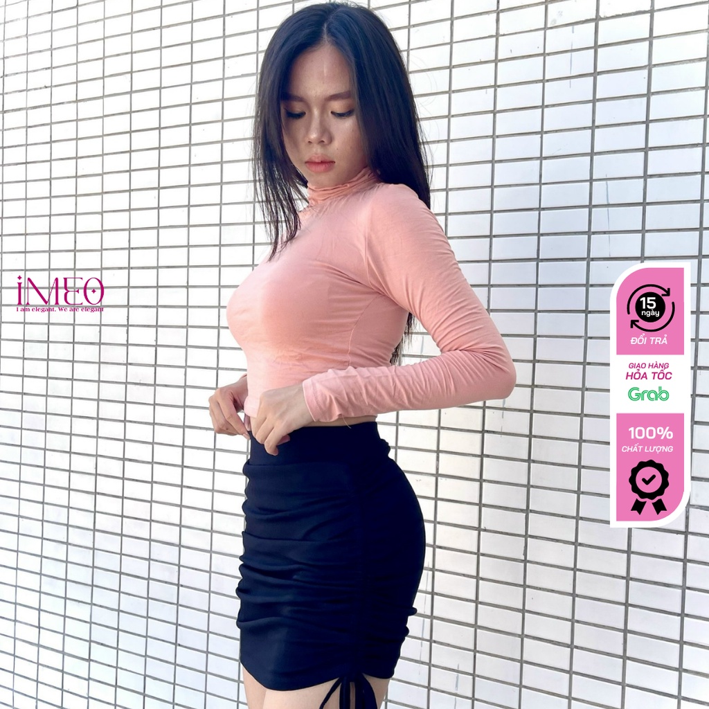 Áo thun nữ croptop ôm BODY áo thun tay dài cổ lọ màu trơn IMEO - Chất thun co giãn thoáng mịn mát thấm hút mồ Hôi
