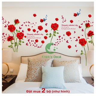 Decal dán tường hình hoa hồng đỏ