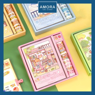 Hand book Pao Pao - SET 19 món gồm Sổ tay + Sticker + Washi Tape trang trí Bullet Journal Planner - Amora UNI
