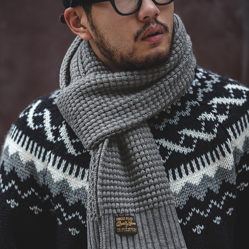 Khăn quàng cổ Maden bằng len dệt kim giữ ấm thời trang mùa đông phong cách vintage Mỹ