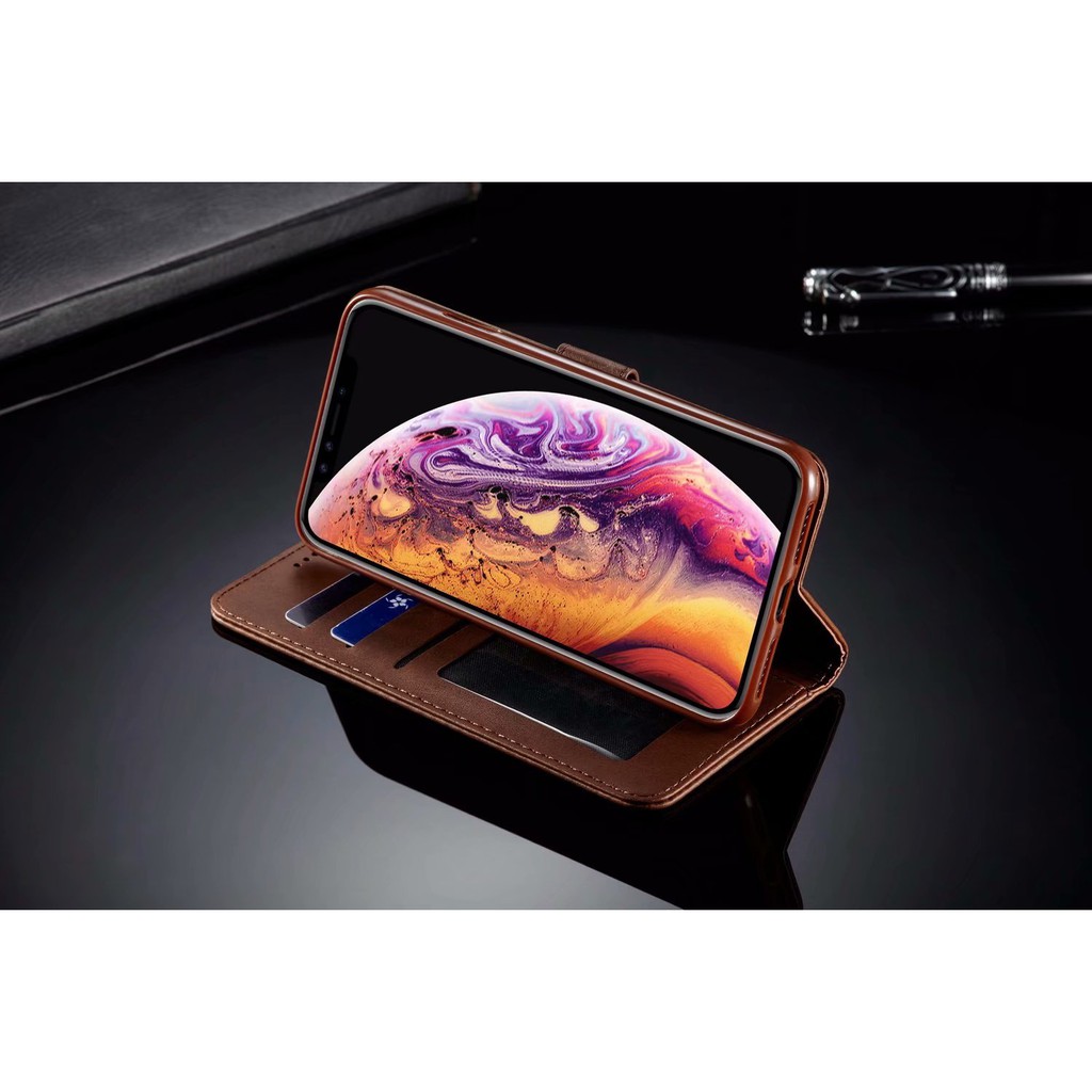 Bao da điện thoại màu trơn chất liệu da bò có ví tiền tiện dụng cho Iphone XS XR XS Max 11 11Pro max 12 12Pro max 12mini | BigBuy360 - bigbuy360.vn