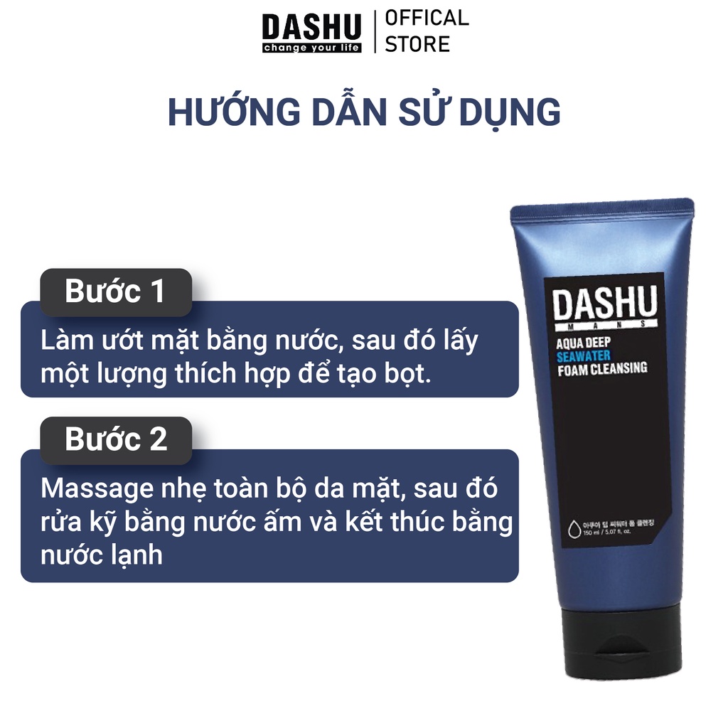 Sữa rửa mặt nam sạch sâu kiểm soát nhờn dành cho mọi loại da DASHU Aqua Deep Seawater