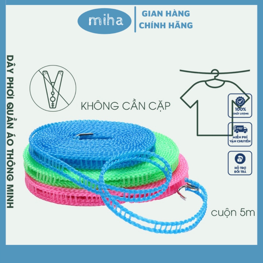 Dây phơi quần áo - Dây phơi đồ thông minh dài 5m không cần cặp