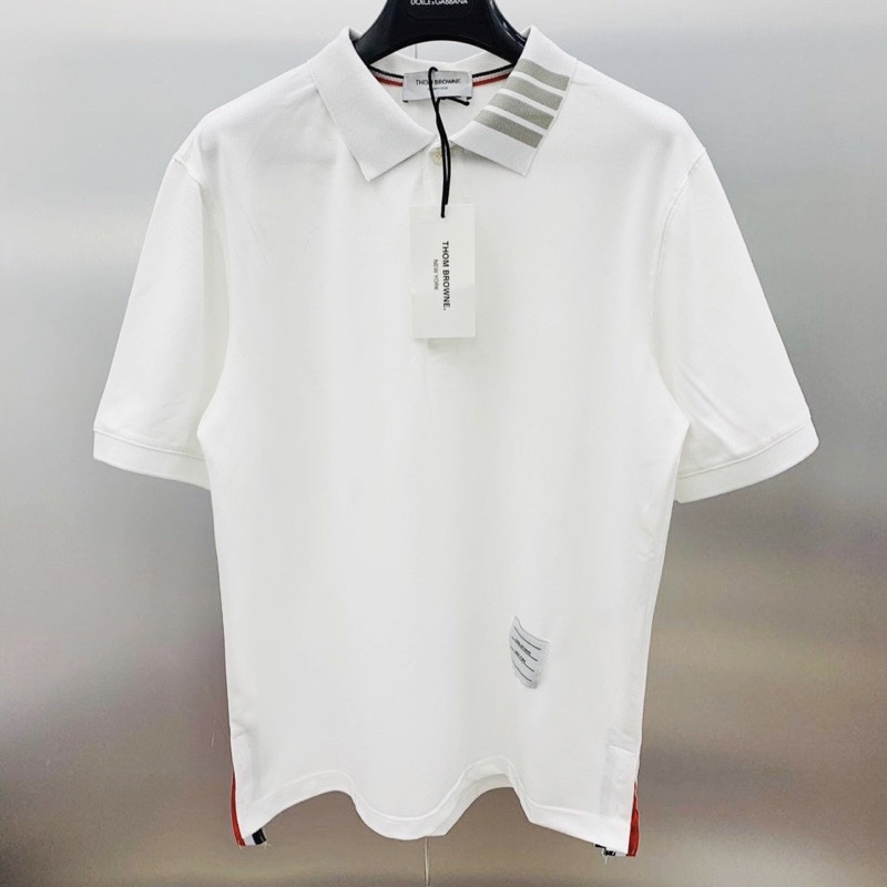 Áo Polo Nam Cotton Phối Cổ 4 Sọc Thom Xẻ Tà Thêu Vạch