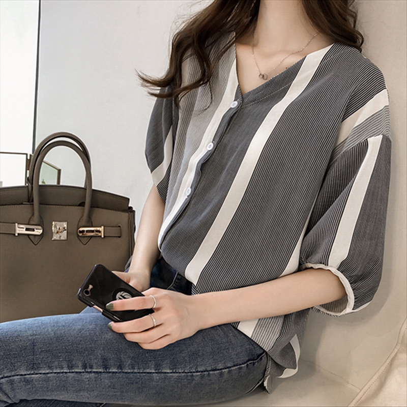 IELGY  Áo Sơ Mi chiffon Tay Ngắn Cỡ Lớn Thời Trang Mùa Hè Cho Nữ