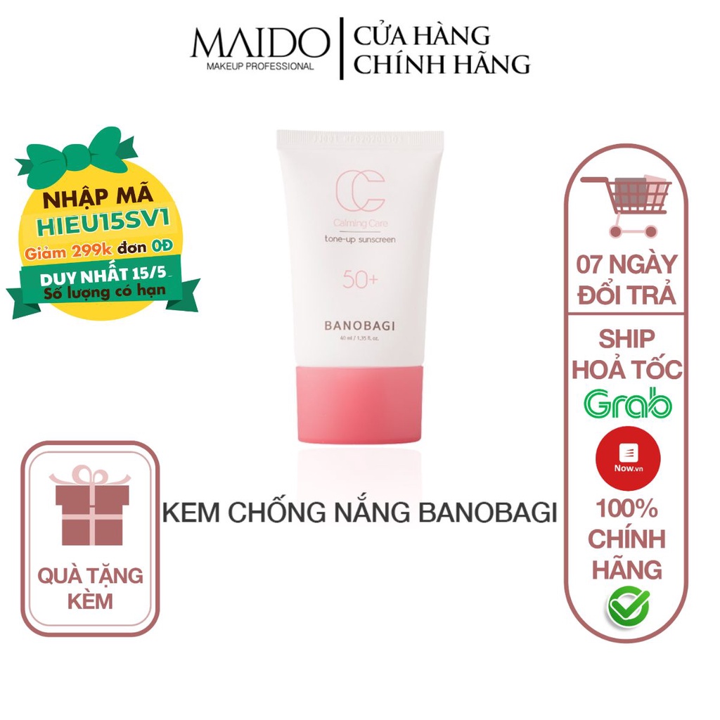 Kem Chống Nắng Nâng Tông BANOBAGI Calming Care Tone Up Sunscreen 40ml SPF 50+ PA+++ MAIDO COSMETICS