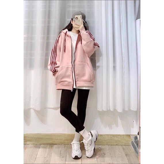 Áo Khoác Hồng Xanh 4 Sọc PEONYB Nữ [FREESHIP] Hoodie zip khóa kéo form rộng tay bồng thể thao cá tính Ulzzang | BigBuy360 - bigbuy360.vn