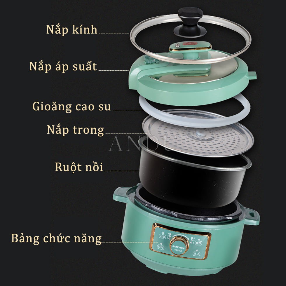 Nồi Áp Suất Nội Địa Trung Đa Chức Năng 3L Nấu Lẩu, Nấu Cơm, Hầm, Nấu Soup, Chiên, Xào...