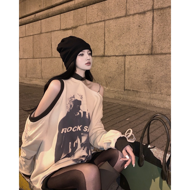 IELGY Áo sweater dáng rộng thời trang sành điệu cho nữ