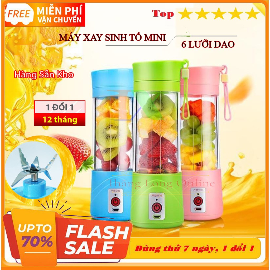 Máy Xay Sinh Tố Cầm Tay Mini - Máy Xay Hoa Quả 6 Lưỡi Dao - Sạc Pin Tích Điện Cao Cấp