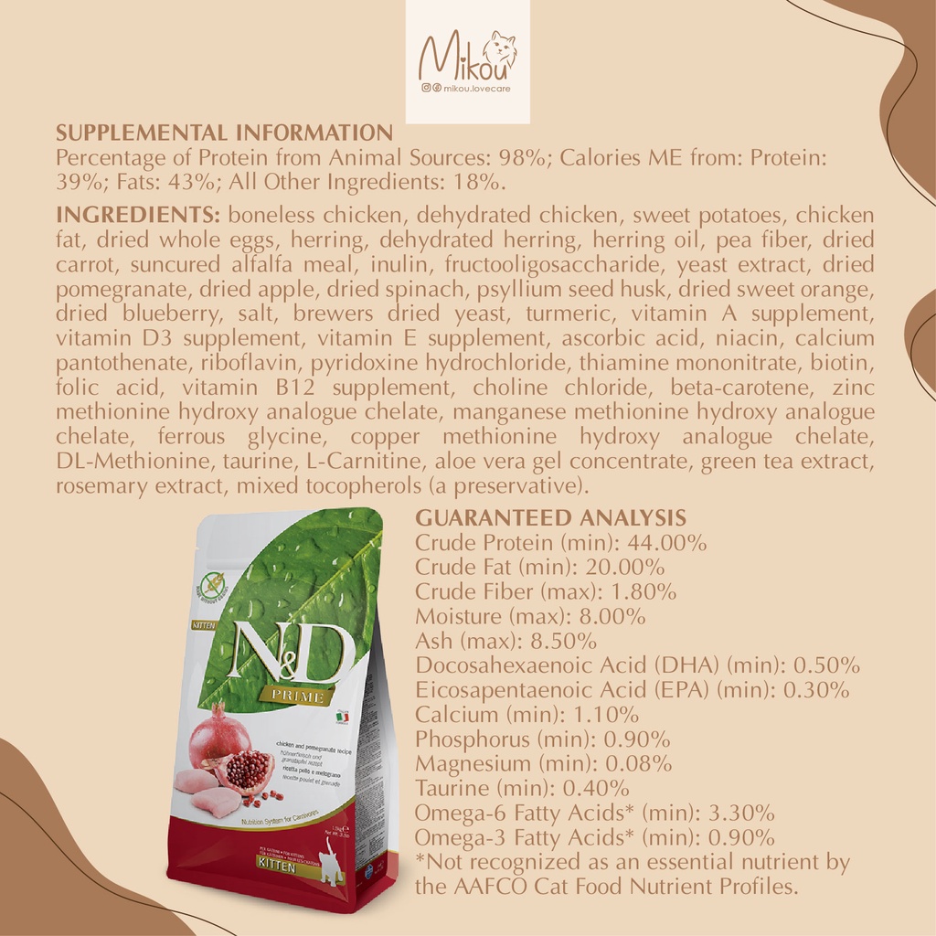 Thức ăn cho mèo con, mèo bầu và cho con bú, hạt cho mèo con, Kitten Prime, N&D Farmina, grain free, Mikou shop