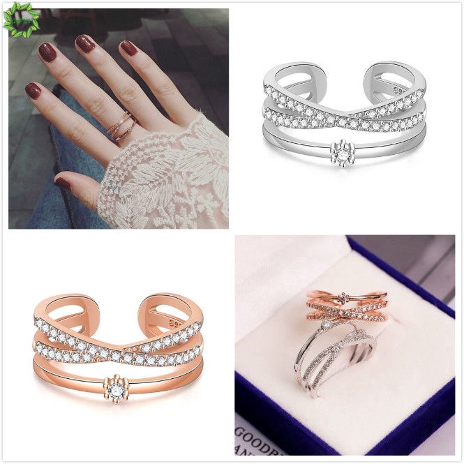 Nhẫn đeo tay kim loại mạ vàng hồng đính đá đơn giản thời trang cho nữ