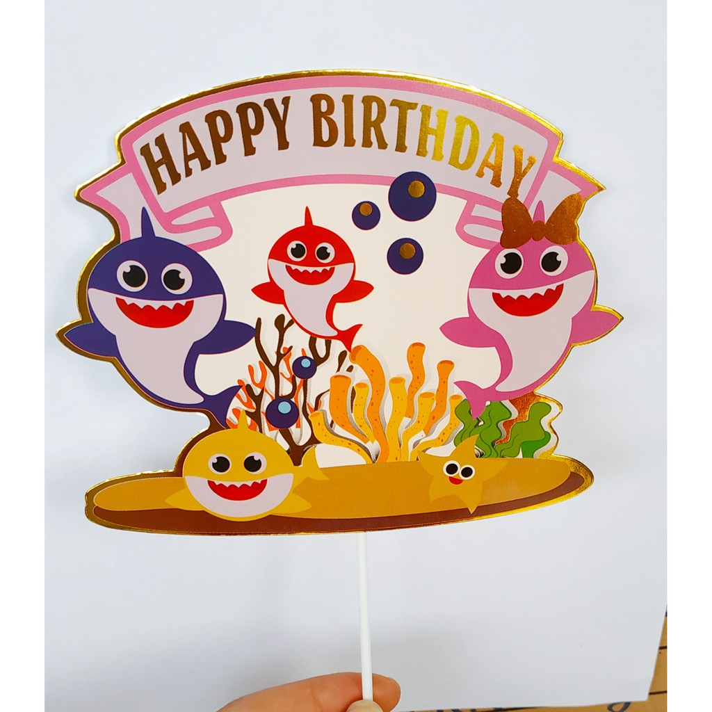 Set 10 hình giấy Happy birthday ánh kim trang trí bánh kem bánh sinh nhật