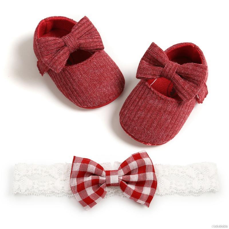 Set 2 Món Gồm Giày Chống Trượt Đính Nơ Và Băng Đô Cho Bé Gái Từ 0-18 Tháng Tuổi