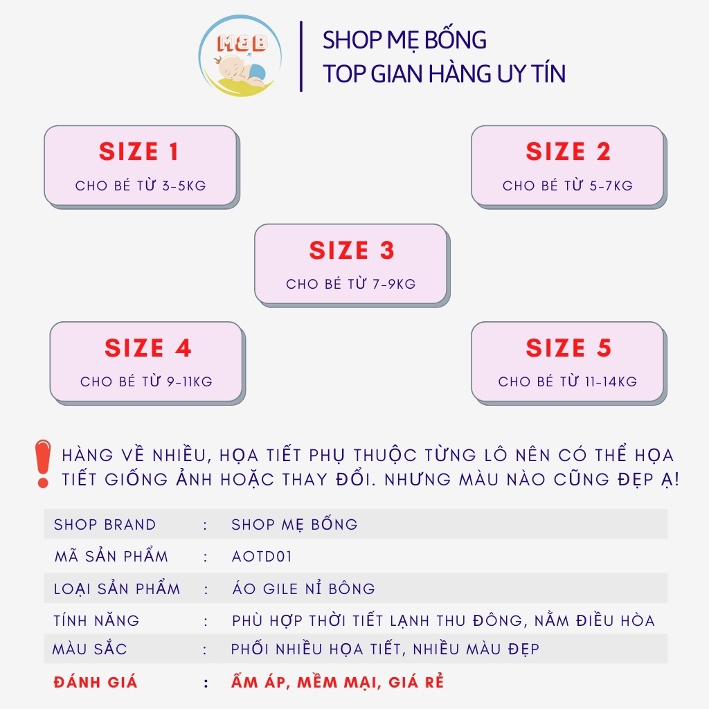 Áo gile cho bé trai gái sơ sinh loại gile nỉ bông lót lông mềm mịn hàng đẹp từ 3-14kg – AOTD01