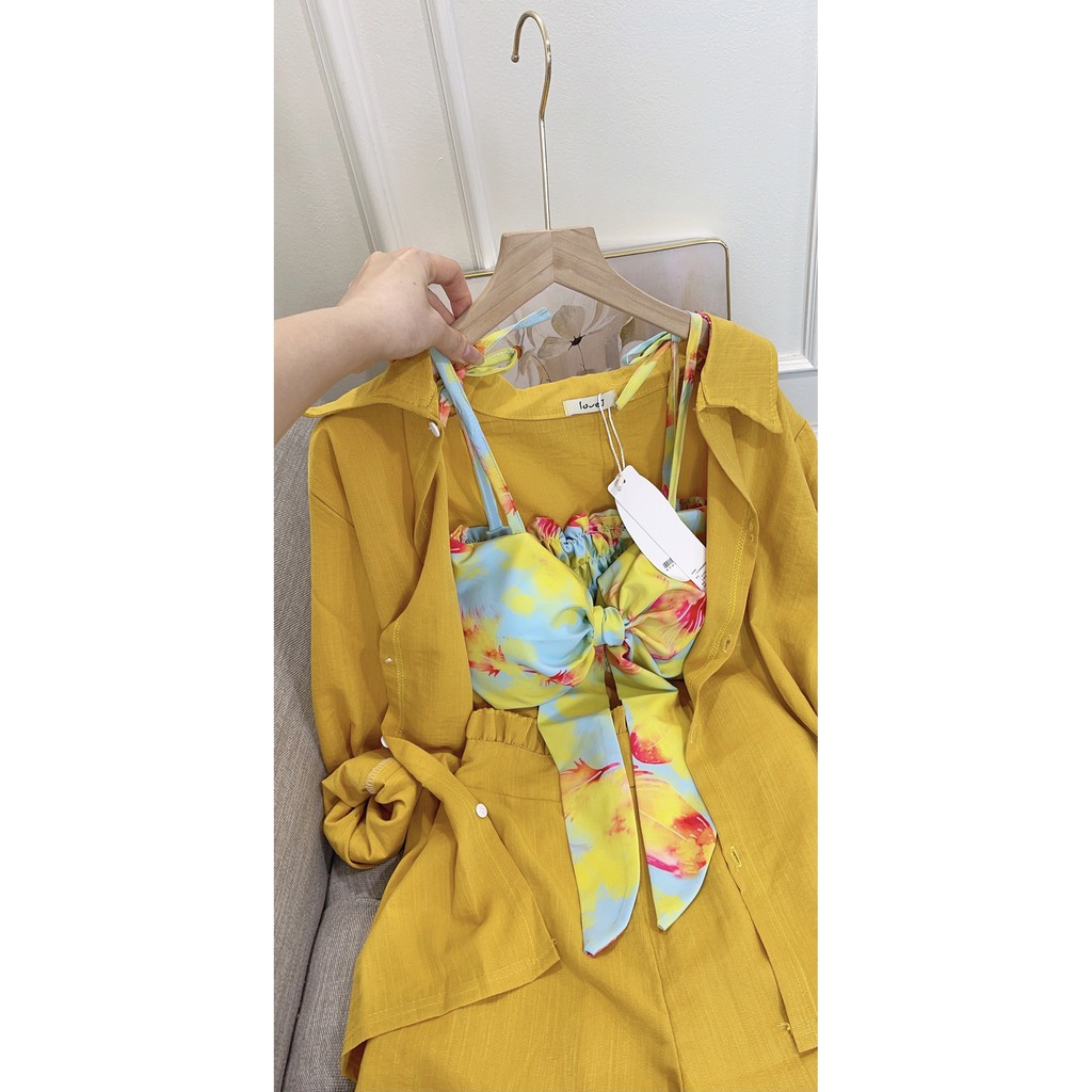 Set 3 Món Quần Short Đi Biển Kèm Cúp Ngực Cực Chất