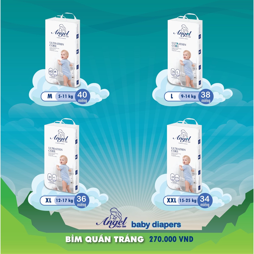 Combo 2 bịch bỉm quần Angel đủ size M40, L38, XL36, XXL34