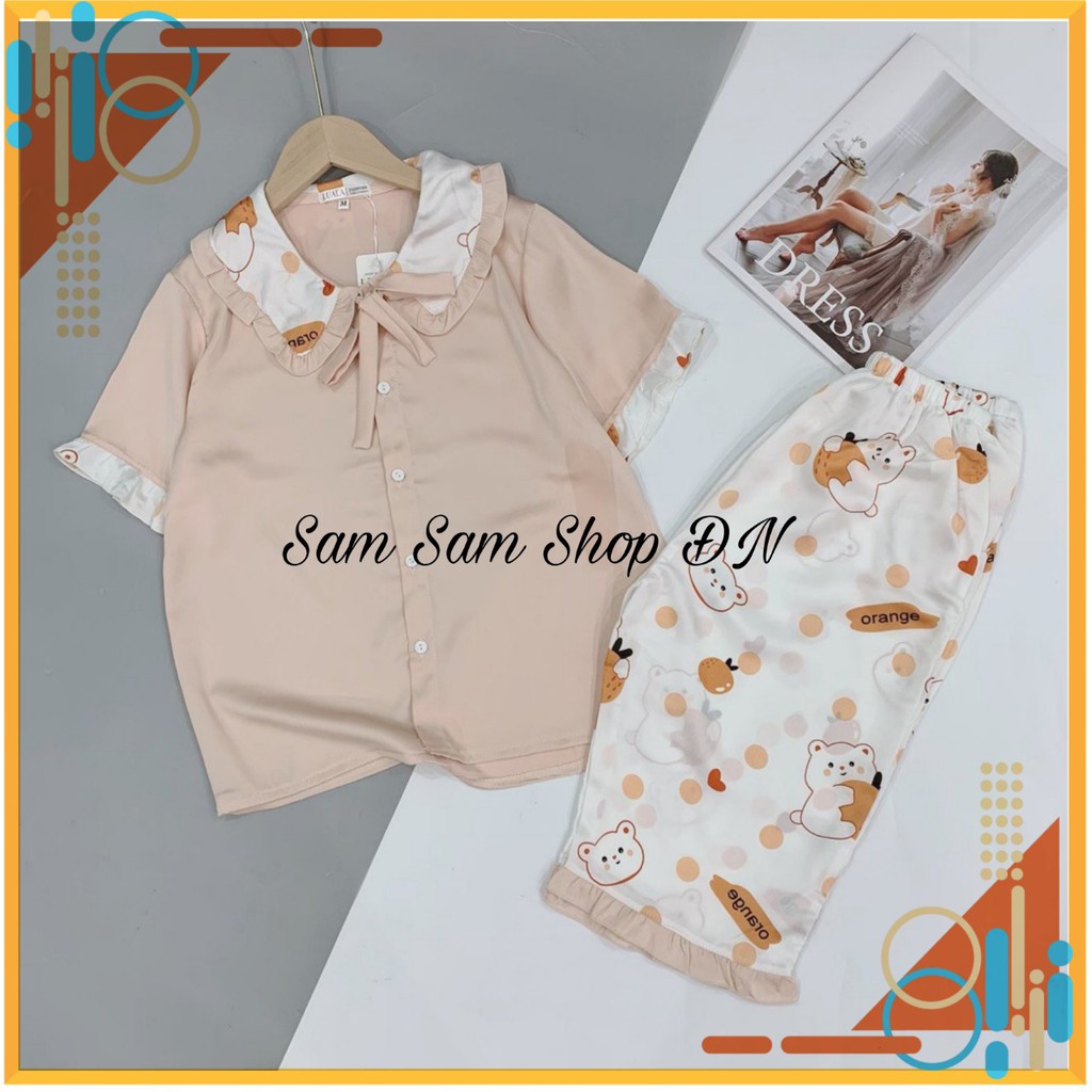 Đồ bộ Pijama lửng Hàn Quốc mặc nhà - Chất liệu lụa Satin - Mềm mịn, cực đẹp - Sam Sam Shop ĐN