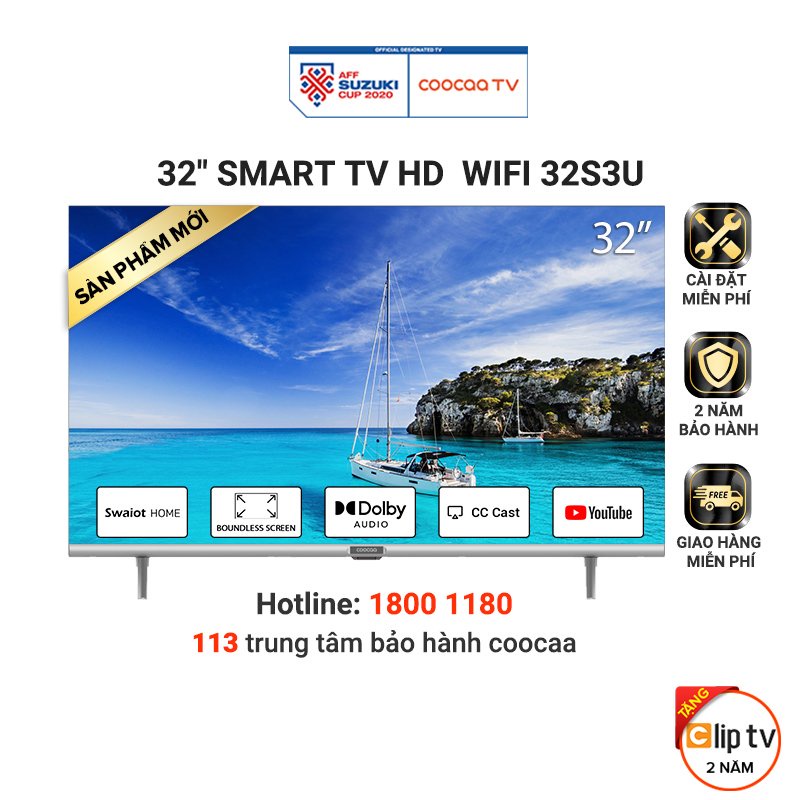 [Lưu COOCS3U - 300K và ELCOO12- 5%] Smart TV HD Coocaa 32 Inch Wifi - Model 32S3U - Miễn phí lắp đặt