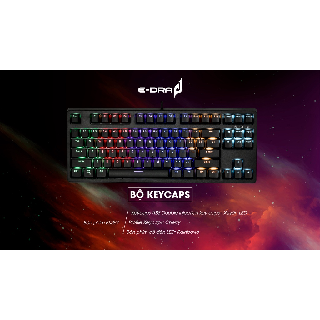 Bàn phím cơ E-DRA EK387L Rainbow Huano Switch - Hàng chính hãng