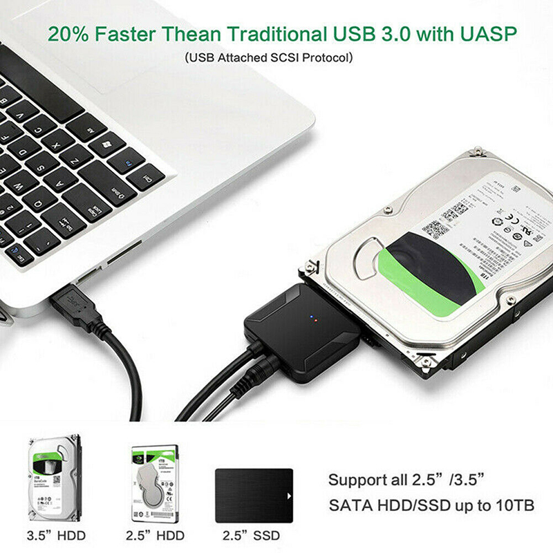 Dây Cáp Chuyển Đổi Sata Sang Usb 3.0 2.5 '' / 3.5 '' Hdd Ssd W / 12v Us | BigBuy360 - bigbuy360.vn