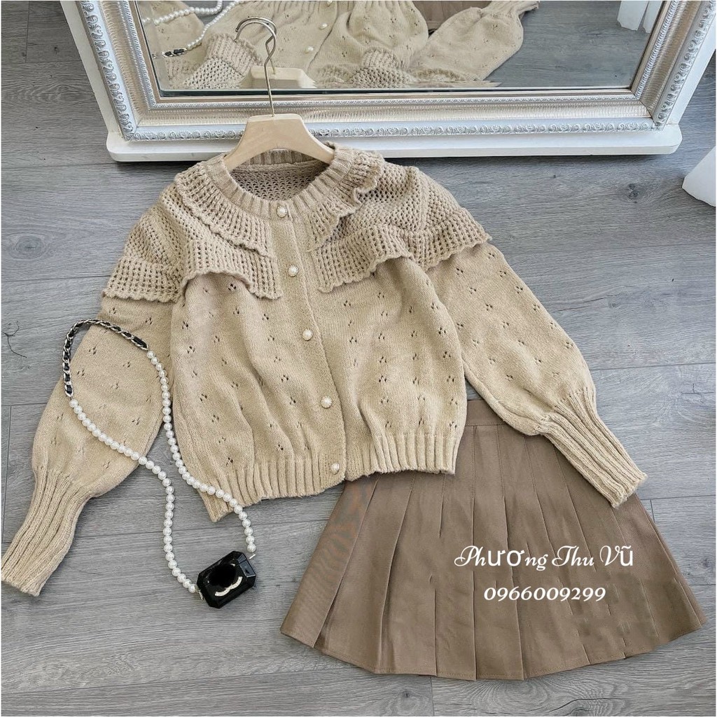 Áo Len Kiểu Khuy Ngọc 2 màu xanh / be sang chảnh | BigBuy360 - bigbuy360.vn