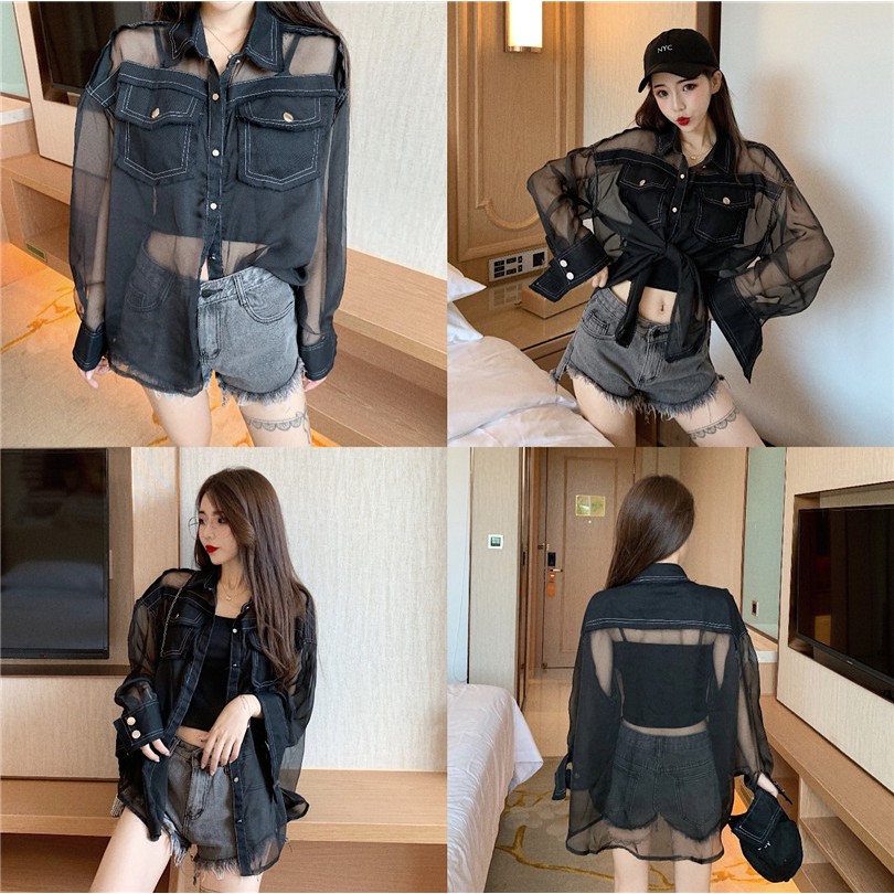 Áo sơmi voan lưới phong cách HQ