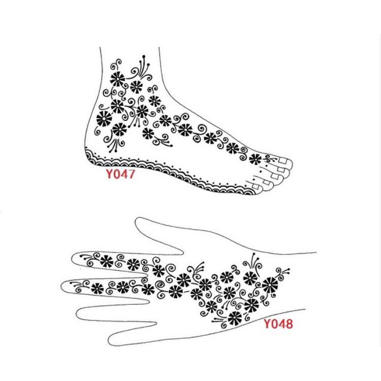 Hoa văn Ấn Độ cổ điển 02 miếng khuôn vẽ henna bàn tay hoặc chân