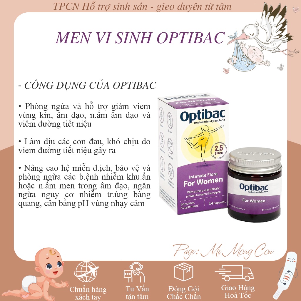 Men vi sinh Optibac tím Optibac Probiotics For Women, UK Anh Quốc cho phụ nữ và mẹ bầu ( lọ 30v - 90