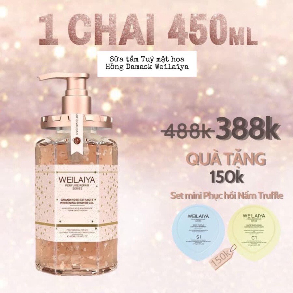 Sữa tắm trắng da Weilaiya dưỡng ẩm sâu, se khít lỗ chân lông - Mymy Cosmetic