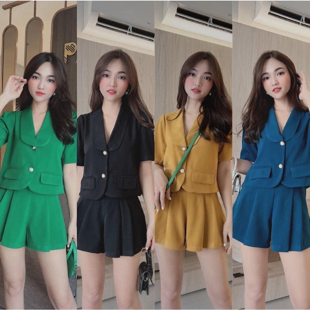 Set bộ áo vest lửng quần đùi Set quần áo Vest Ngắn vải thô mềm nhiều màu