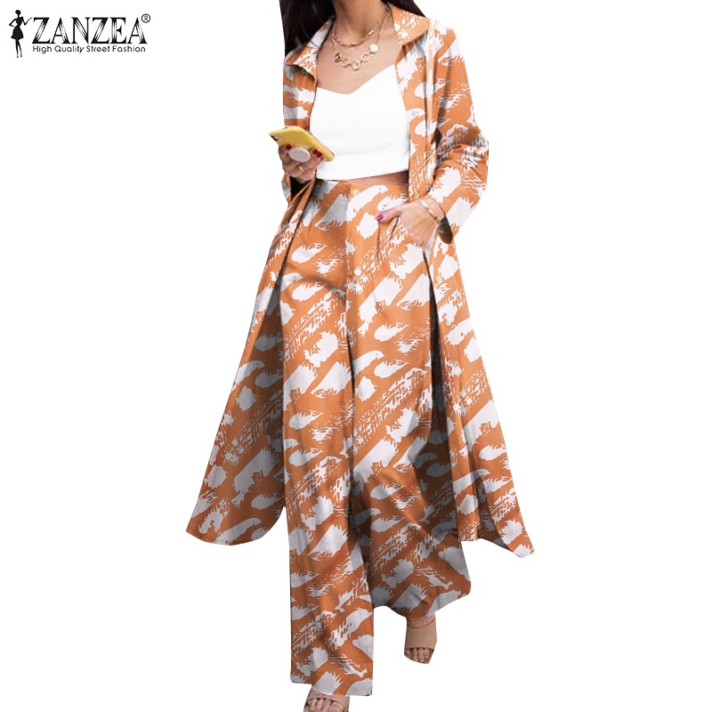 Bộ đồ ZANZEA gồm quần dài ống rộng và áo tay dài phong cách Châu Âu thời trang cổ điển dành cho bạn nữ