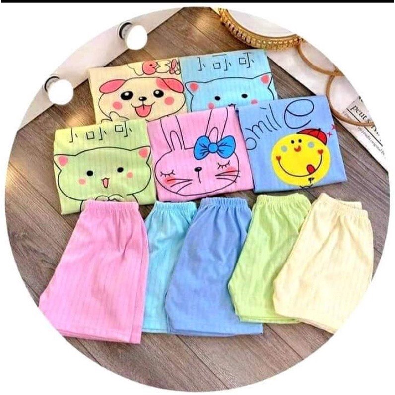 Bộ cộc cotton giấy màu cai vai in hình dễ thương cho bé 0-15kg