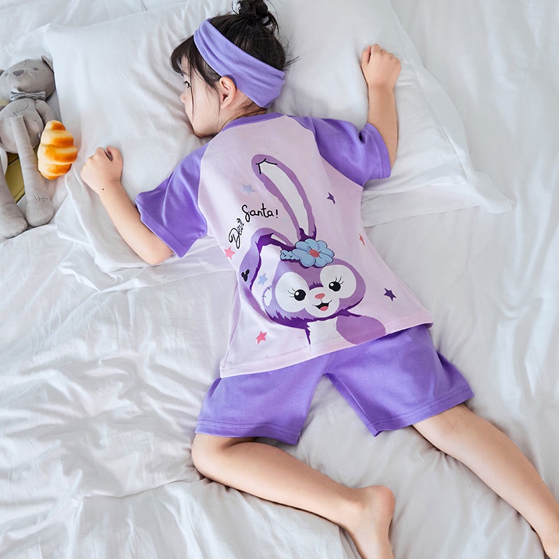 Set đồ ngủ tay ngắn chất liệu cotton nguyên chất mỏng in họa tiết hoạt hình dễ thương thời trang mùa hè cho trẻ em