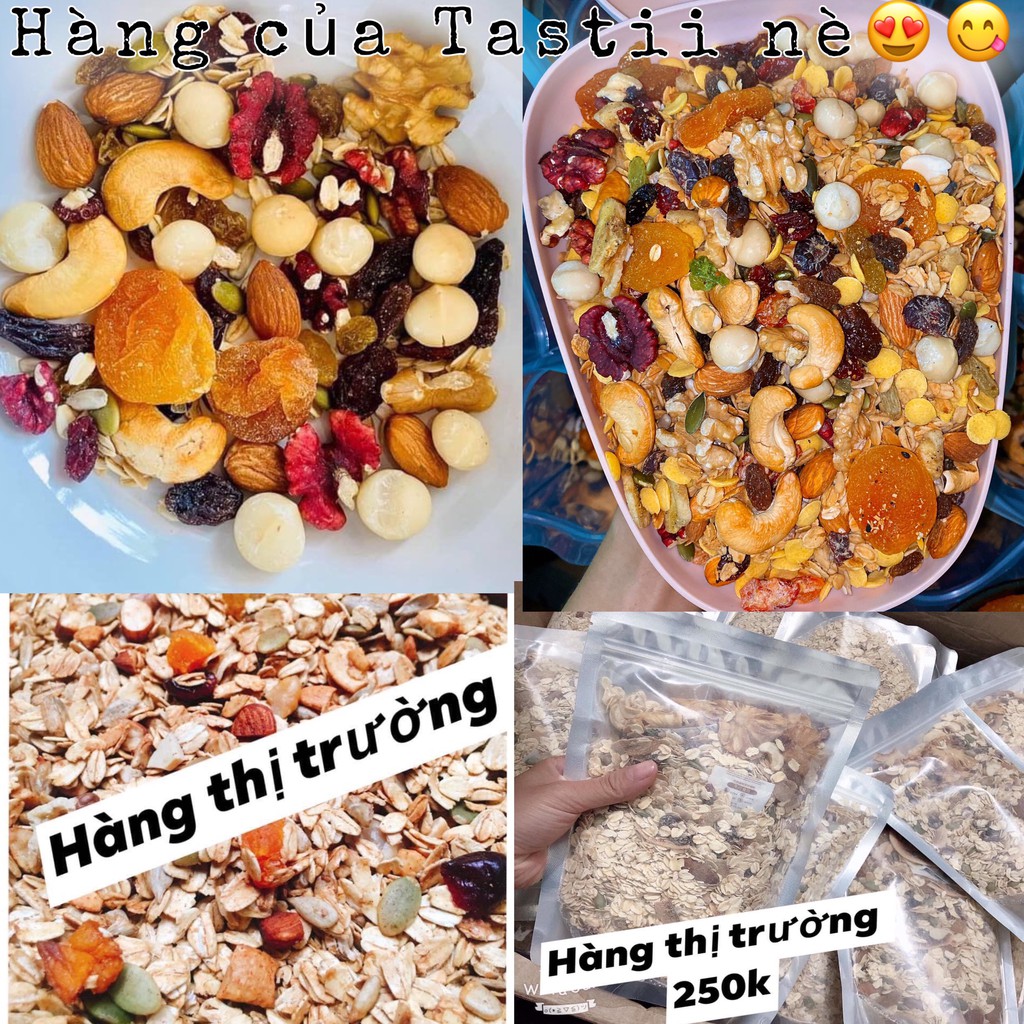 GRANOLA ngũ cốc ăn kiêng yến mạch sấy mật ong mix 15 loại hạt và trái cây nhập khẩu hạt trái loại 1 Tastii Healthy Food