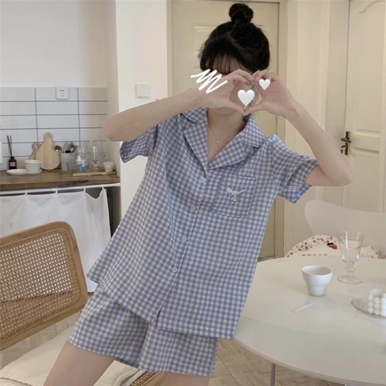 Set Đồ Ngủ Sọc Caro Thỏ Con Cute Đáng Yêu 1093  ྇