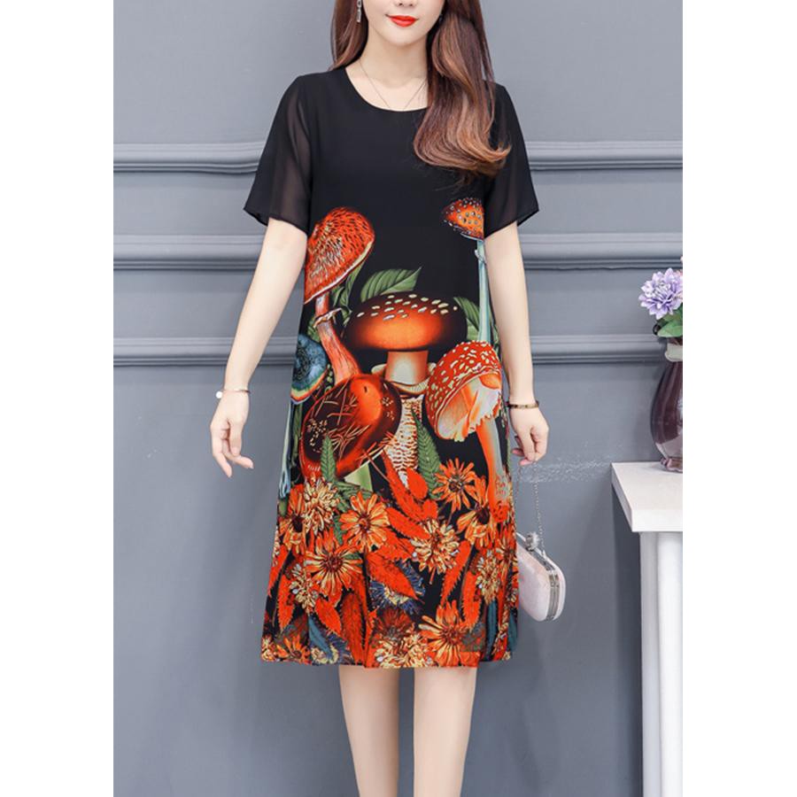 GOTI - Hình Thật - Đầm Suông Dạo Phố Kiểu Trung Niên Bigsize Cho Mẹ In Cây Nấm 3209