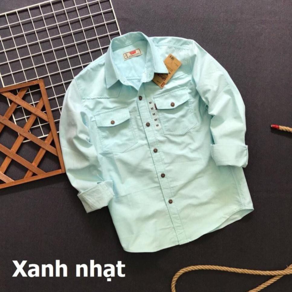 Áo sơ mi nam denim dài tay thời trang 2018 phối túi cực đẹp ASMDBP018