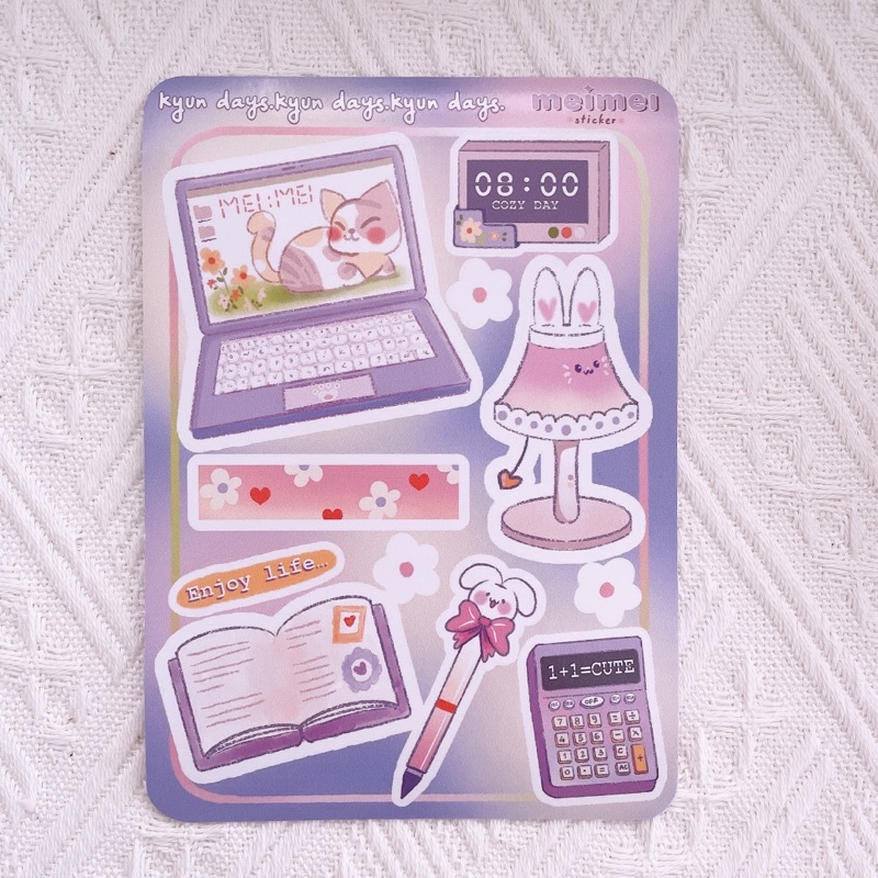 Meimei Sticker - Kyun Days - Set sticker đồ dùng học tập trang trí sổ xinh xắn tông tím hồng