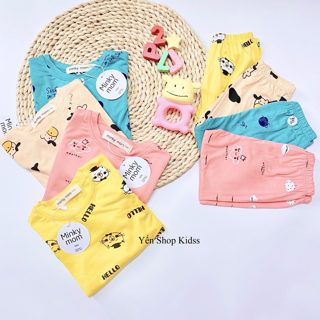 Xả !! Bộ Dài Tay  Minky Mom In Toàn Thân  Họa Tiết Bò Sữa- Mèo Vàng Cho Bé Yêu (7-19kg) (1242)