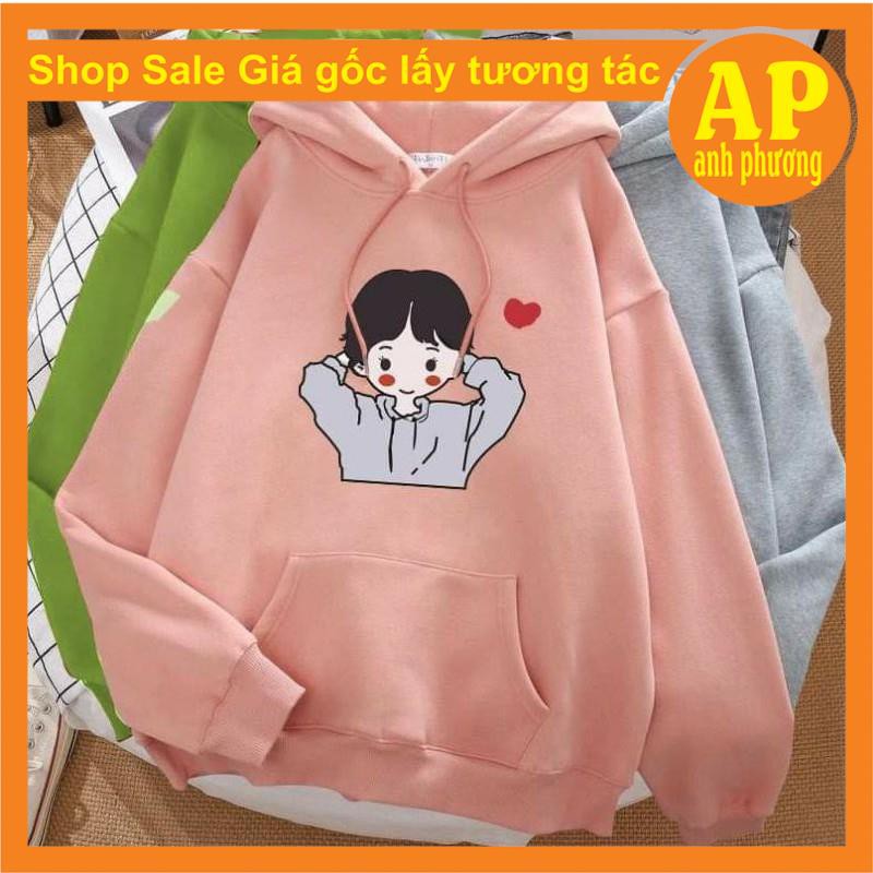 Áo hoodie cô gái má đỏ💝Chất liệu nỉ bông💝form thụng nam nữ kiểu dáng unisex💝có túi bụng và dây rút mũ