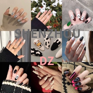 【SHENZHOU】DZ Bộ 24 Móng Tay Giả Họa Tiết Hoạt Hình Màu Trắng Và Đen