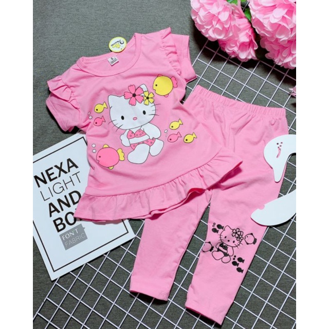 (7-22kg) Bộ tay ngắn quần dài bé gái thun cotton 4 chiều cute