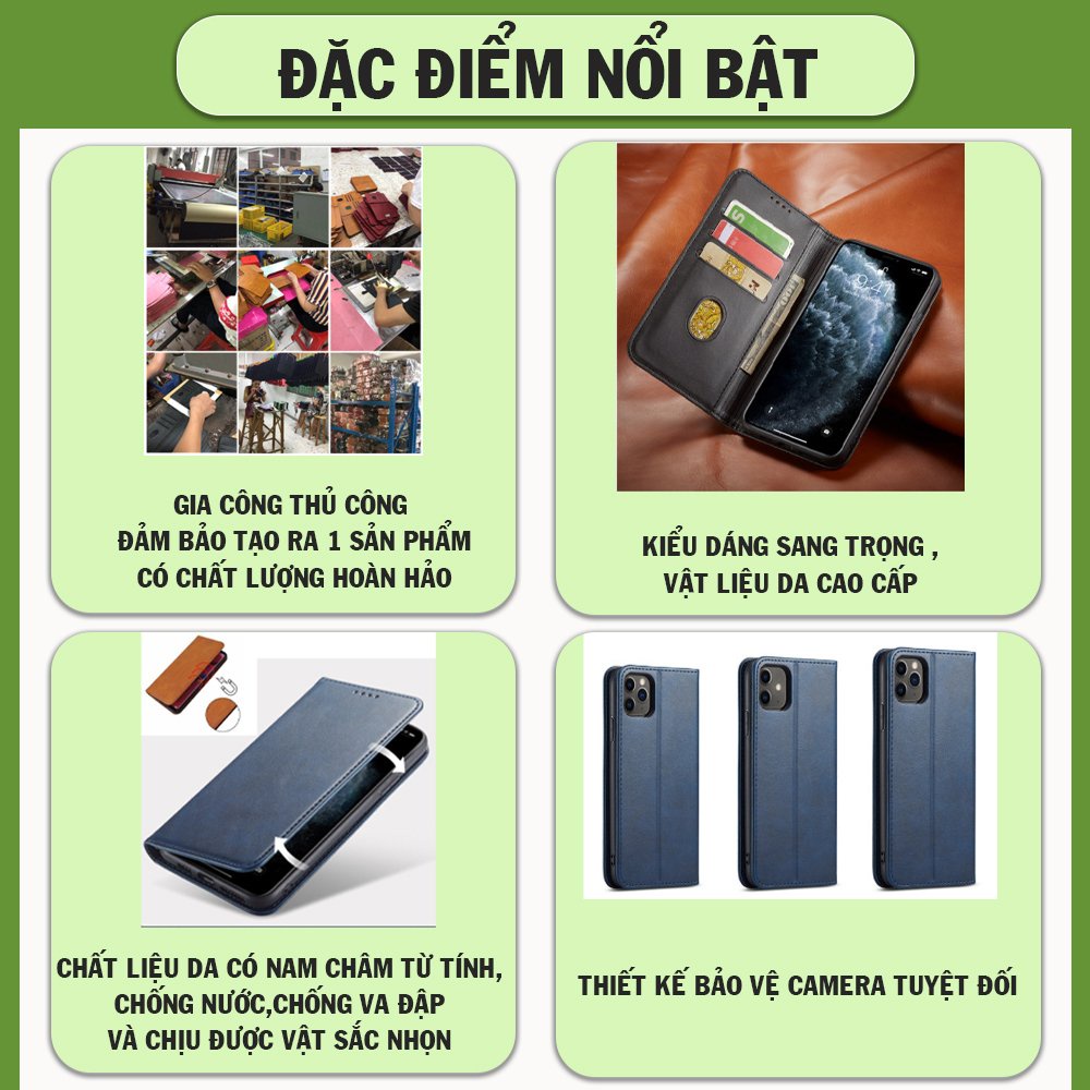 [Chính Hãng] Bao da gập 6/7/8/x/xsmax/11/12/13/pro/promax kèm ví và 3 ngăn đựng thẻ, nắp đậy có nam châm xịn xò